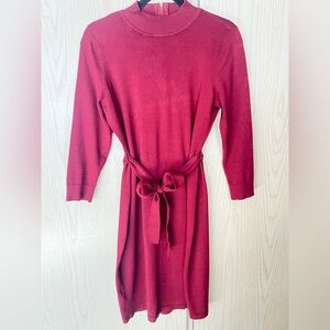 Burgundy Calvin Klein knit dress with tie around waist